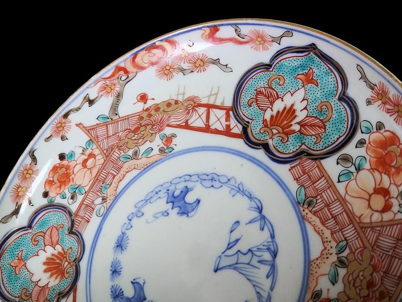古伊万里 金襴手 垣根に松竹梅 獅子に牡丹図 7寸皿 古伊万里 金襴手 垣根に松竹梅 獅子に牡丹図 7寸皿