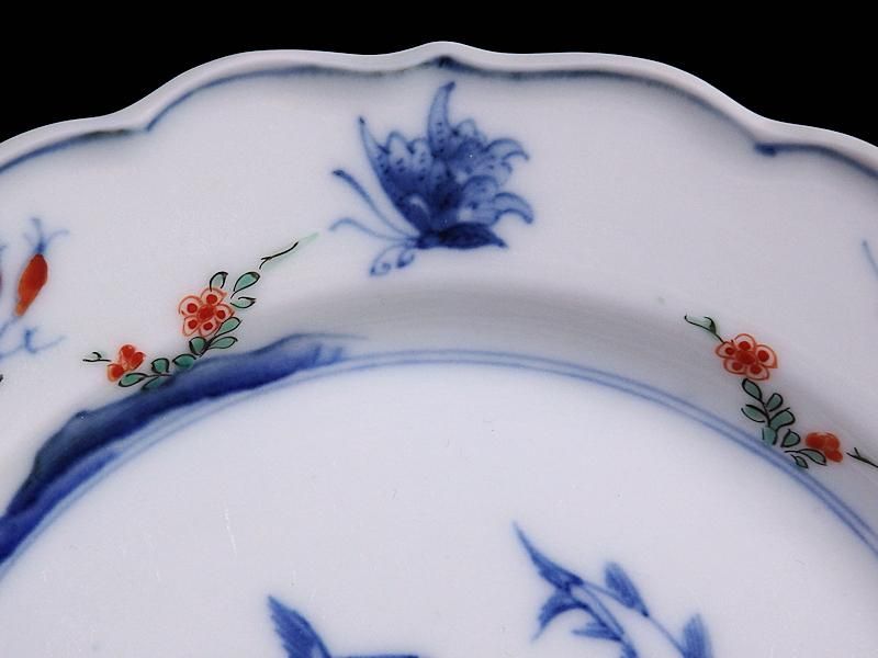 染錦花蝶色絵大鉢大皿器九谷焼やマイセン、大聖寺伊万里や其泉
