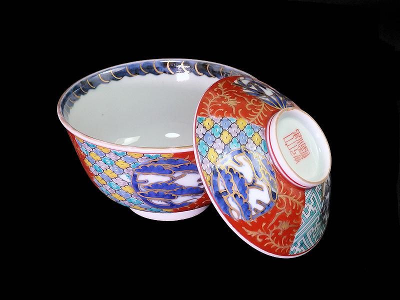 古伊万里 金襴手 松竹梅に兎の図 大振蓋茶碗 D837AS-BSc