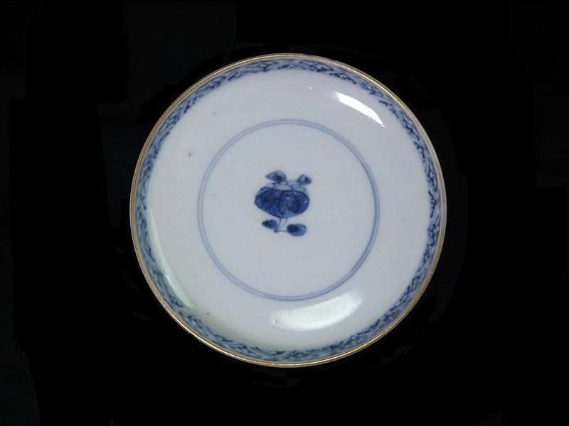 古伊万里 染錦 河骨紋図 蓋茶碗