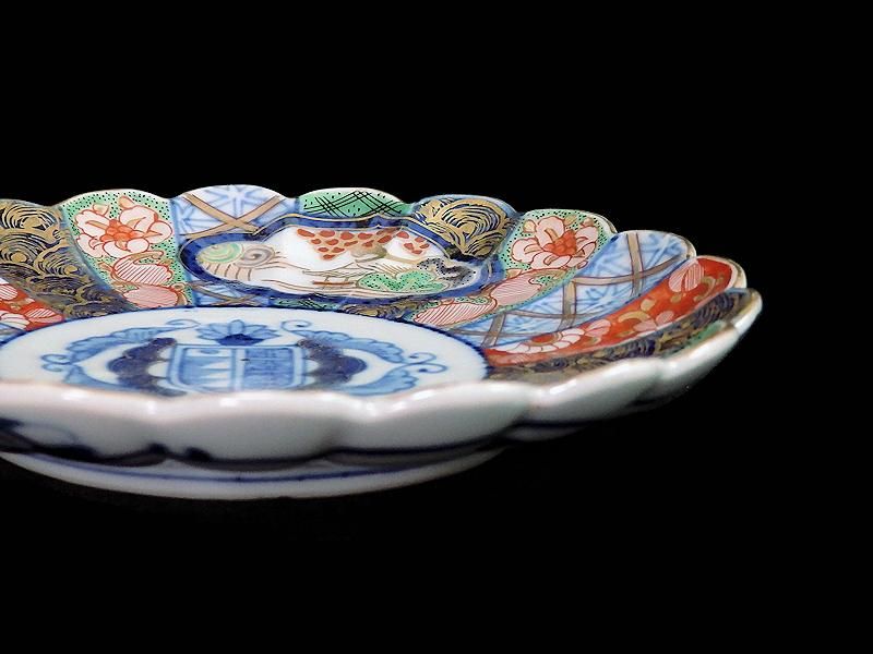 大聖寺伊万里 金襴手 丸紋に草花文図 膾皿 5客セット