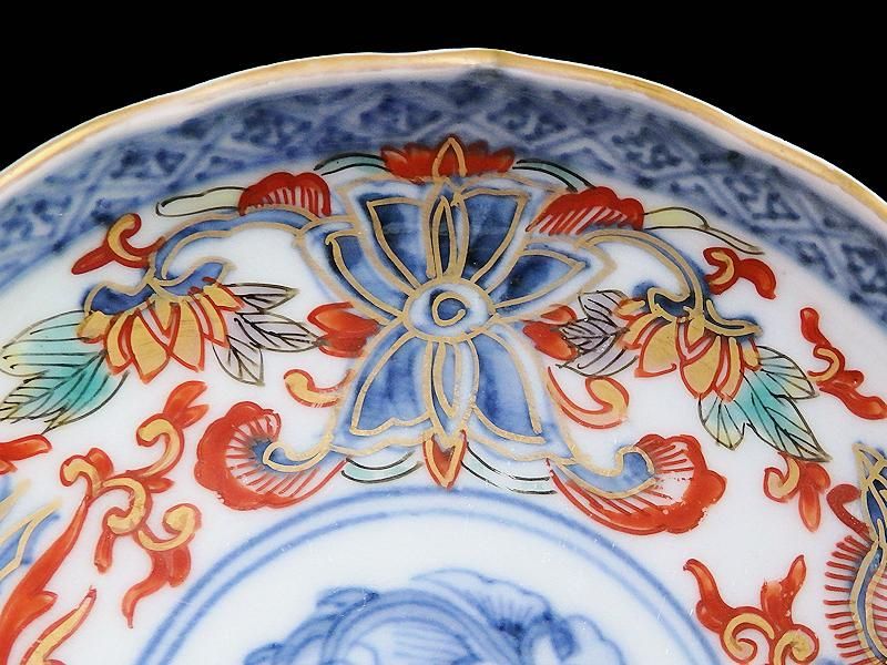 古伊万里 金襴手 鳳凰に花図 4寸皿 5枚セット 古伊万里 金襴手 鳳凰に花図 4寸皿 5枚セット