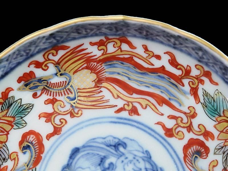 古伊万里 金襴手 鳳凰に花図 4寸皿 5枚セット 古伊万里 金襴手 鳳凰に花図 4寸皿 5枚セット