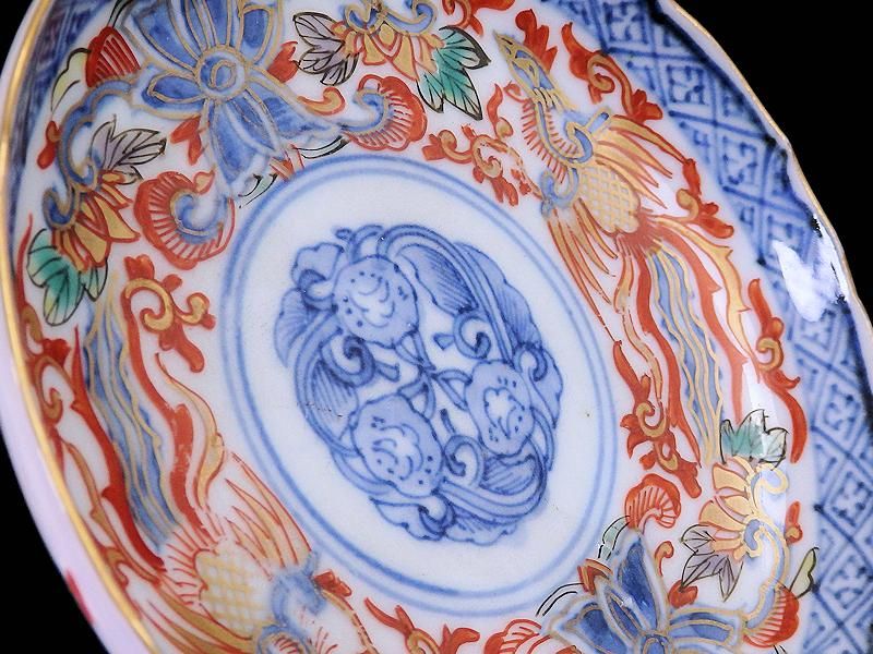 古伊万里 金襴手 鳳凰に花図 4寸皿 5枚セット 古伊万里 金襴手 鳳凰に花図 4寸皿 5枚セット