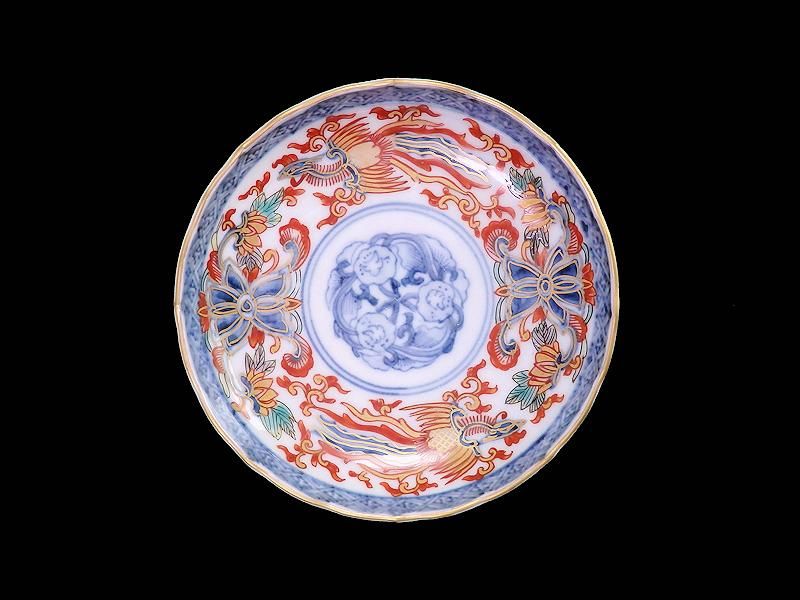 古伊万里 金襴手 鳳凰に花図 4寸皿 5枚セット 古伊万里 金襴手 鳳凰に花図 4寸皿 5枚セット