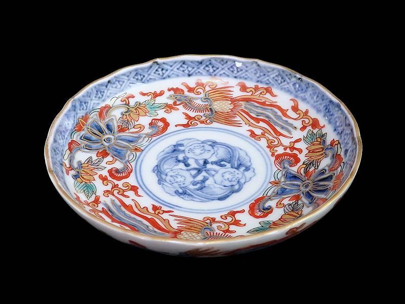 古伊万里 金襴手 鳳凰に花図 4寸皿 5枚セット 古伊万里 金襴手 鳳凰に花図 4寸皿 5枚セット