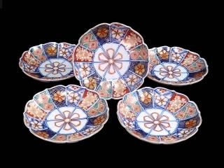 古伊万里金襴手花鳥紋に松竹梅の図4寸皿5枚C071AS-CQj