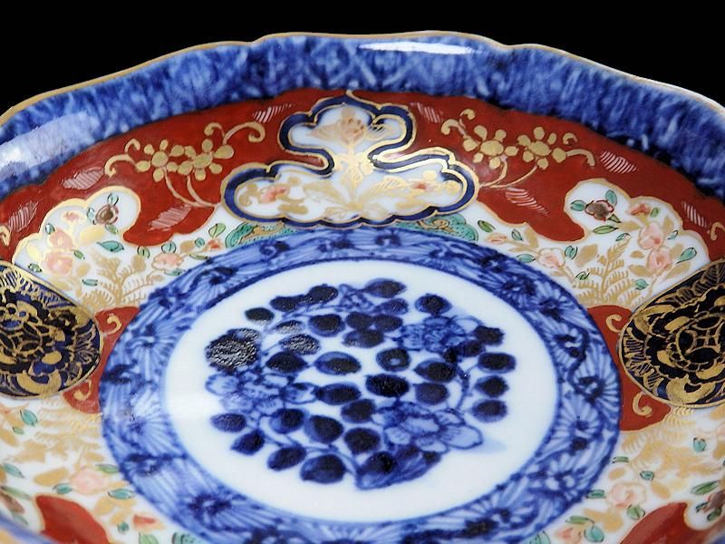 大聖寺伊万里　金襴手 丸紋に草花の図　膾皿　E901AS-fbpq 大聖寺伊万里 金襴手 丸紋に草花文図 膾皿