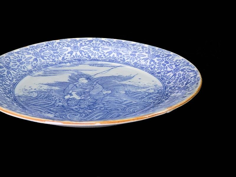 伊万里 染付 型刷印判 浦島太郎図 6寸皿