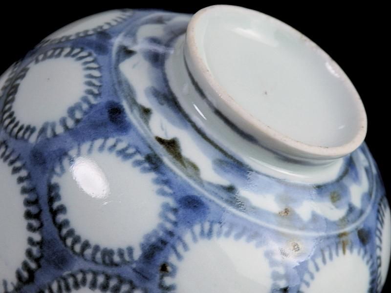 古伊万里 染付 雪輪紋図 蓋茶碗 古伊万里 染付 雪輪紋図 蓋茶碗