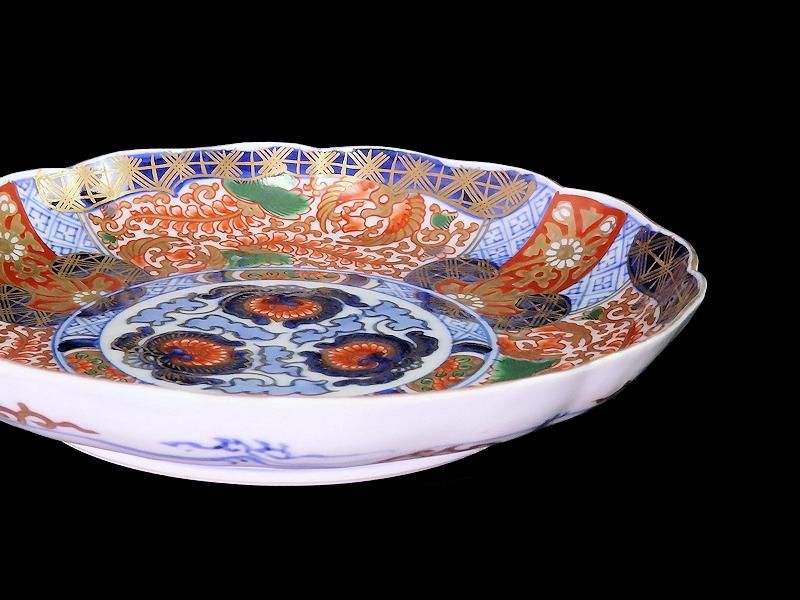 お歳暮 人気 古伊万里 金襴手 金羊歯に鳳凰の図 7寸皿 工芸品