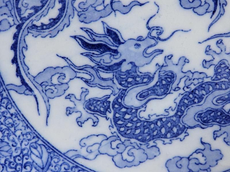 伊万里 染付 印判 鳳凰に麒麟図 油壷