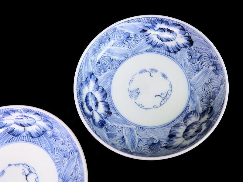 古伊万里 染付 線描草花紋図 3寸半皿 手塩皿 2枚セット 古伊万里 染付 線描草花紋図 3寸半皿 手塩皿 2枚セット