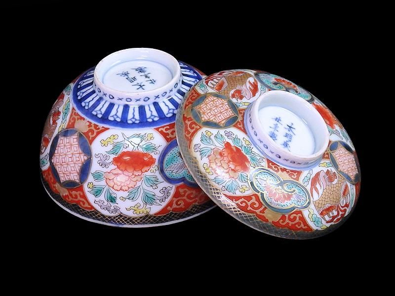 蓋物　蓋茶碗　古伊万里　金襴手　染付　亀甲　舞鶴　鳳凰　松竹梅　角福　ニュウ 古伊万里 金襴手 牡丹に鳳凰図 蓋茶碗