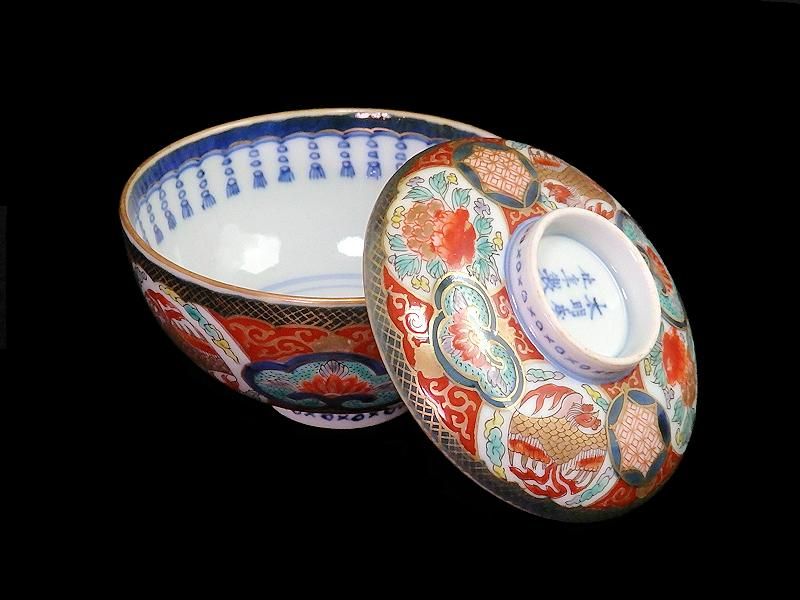 古伊万里 金襴手 牡丹に鳳凰図 蓋茶碗