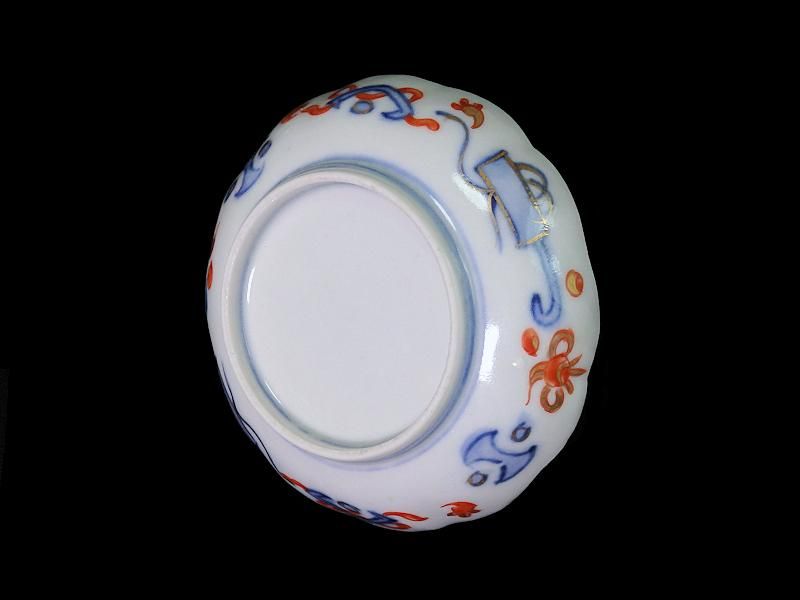 古伊万里 金襴手 窓絵桐に鳳凰 丸紋に花図 豆皿