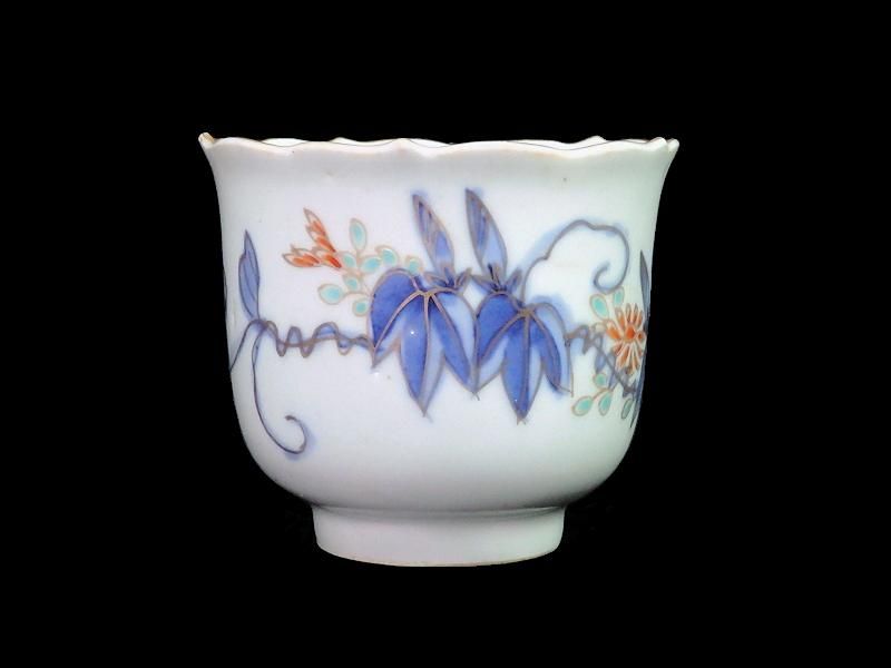 古伊万里 染錦 朝顔図 向付 猪口 2客セット