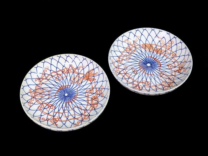 古伊万里 色絵 網目に金魚図 4寸皿 古伊万里 色絵 網目に金魚図 4寸皿