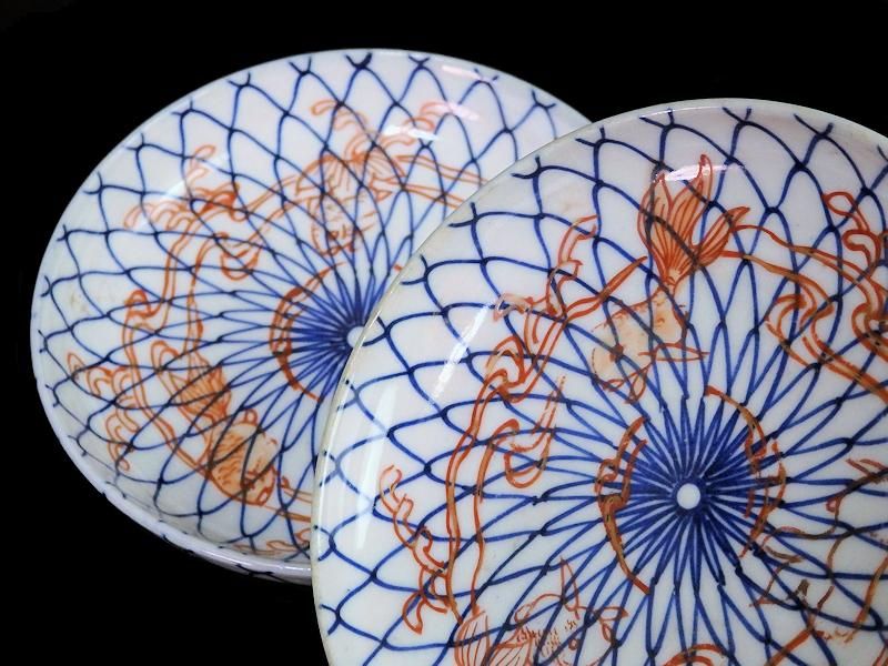 古伊万里 色絵 網目に金魚図 4寸皿