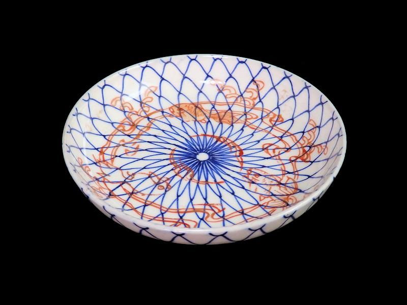 古伊万里 色絵 網目に金魚図 4寸皿 古伊万里 色絵 網目に金魚図 4寸皿