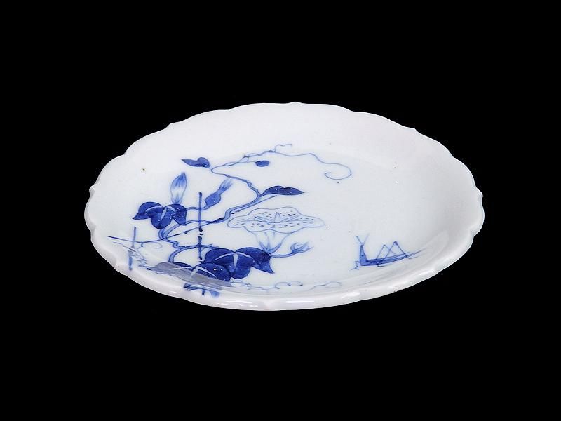 古伊万里 染付 朝顔にバッタ図 豆皿 手塩皿 古伊万里 染付 朝顔にバッタ図 豆皿 手塩皿