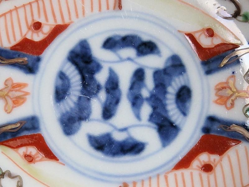 古伊万里 色絵 橘紋に花の図 豆皿