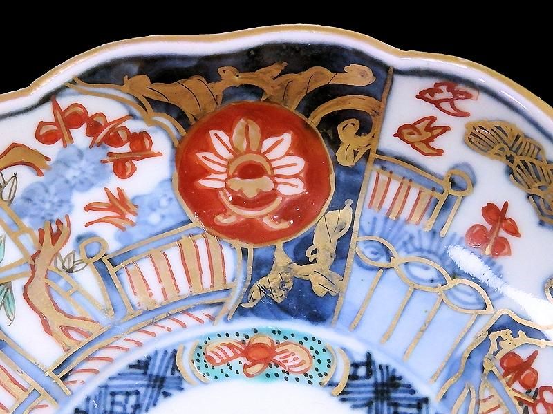 古伊万里 金襴手 花鳥紋に松竹梅図 4寸皿 5枚セット