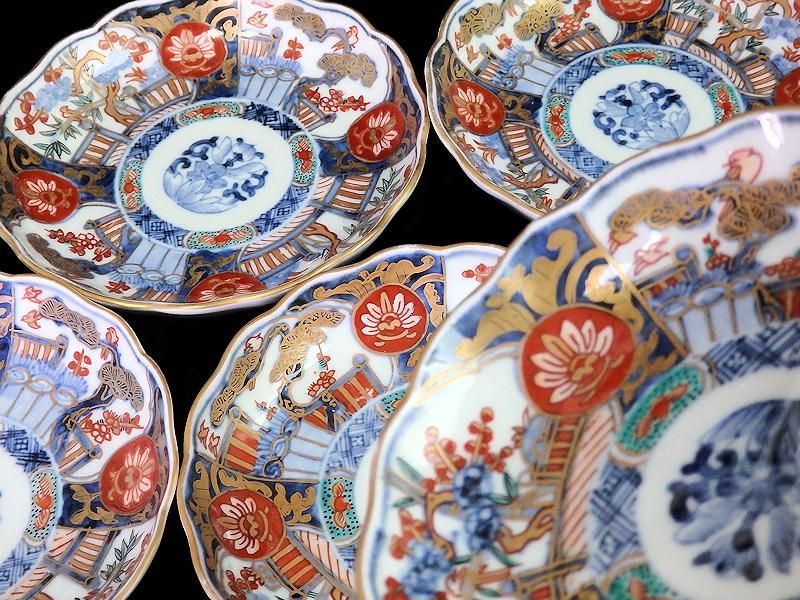 古伊万里 金襴手 紅葉に鳥居 花鳥紋の図 5寸皿 3枚 E549AS-COc