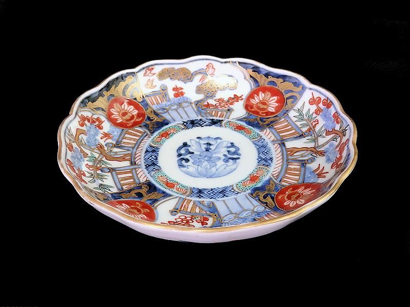 古伊万里 金襴手 紅葉に鳥居 花鳥紋の図 5寸皿 3枚 E549AS-COc