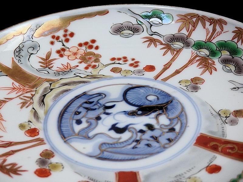 古伊万里 色絵 松竹梅に団龍紋図 5寸皿 5枚セット 古伊万里 色絵 松竹梅に団龍紋図 5寸皿 5枚セット
