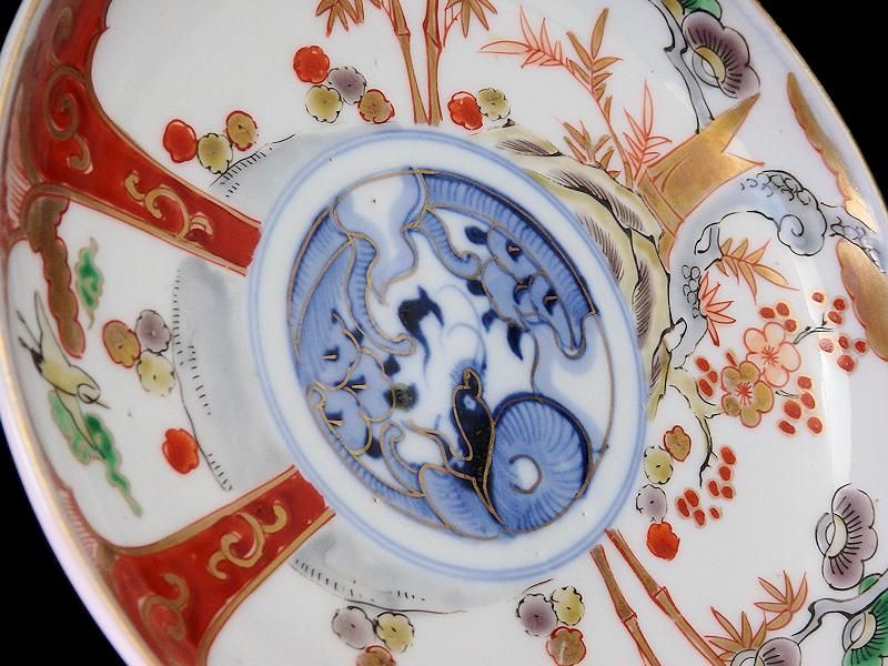古伊万里 色絵松竹梅なます皿 五客 蛇の目高台 赤絵 緻密な絵