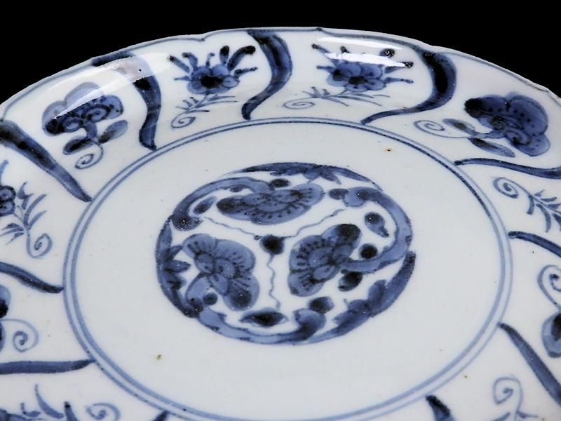 古伊万里 染付 なずな紋 霊芝紋図 6寸皿