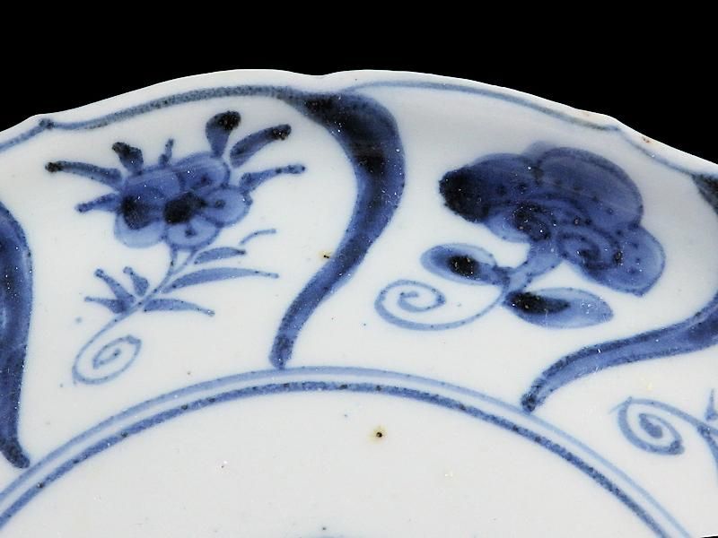 古伊万里 染付 なずな紋 霊芝紋図 6寸皿 古伊万里 染付 なずな紋 霊芝紋図 6寸皿