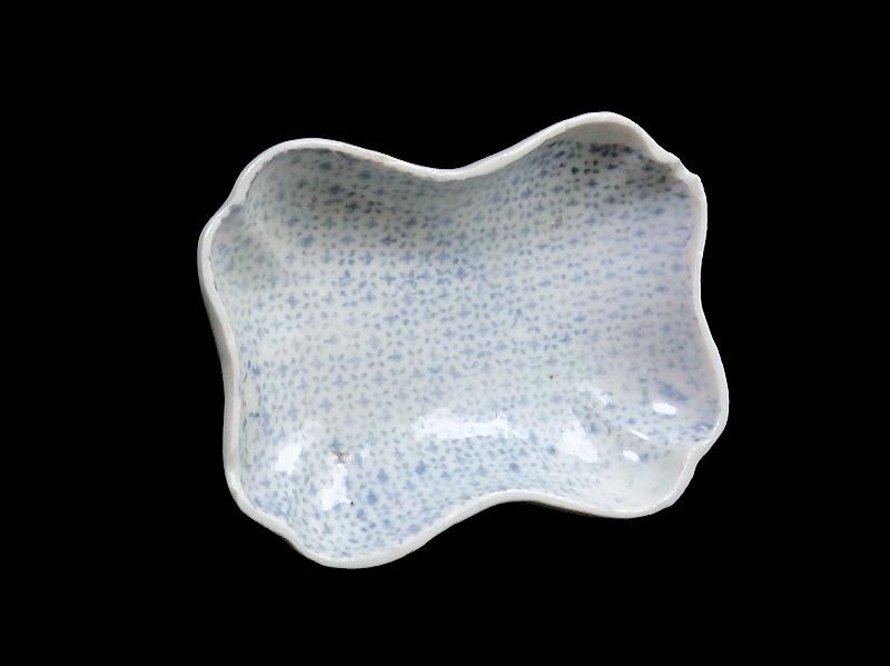 古伊万里 染付 型刷印判幾何学紋図 変形皿 江戸期