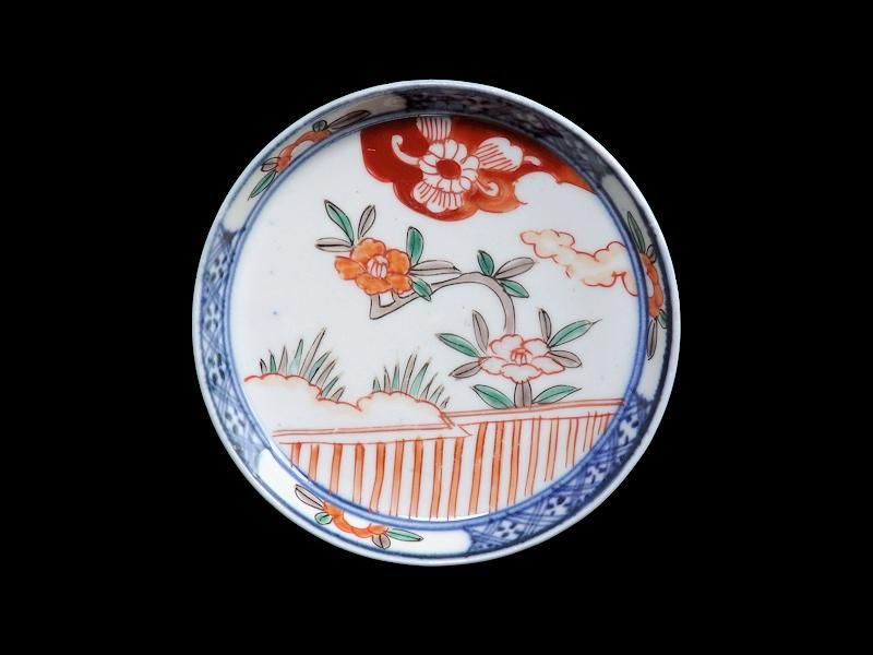 伊万里 色絵 垣根に椿図 4寸皿 5枚セット