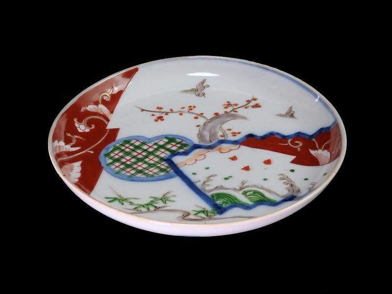 伊万里 色絵 梅に鳥 波千鳥図 5寸半皿 6枚セット 伊万里 色絵 梅に鳥 波千鳥図 5寸半皿 6枚セット