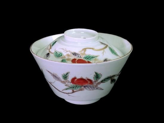 古伊万里 色絵 栗の図 蓋茶碗 江戸期 古伊万里 色絵 栗の図 蓋茶碗 江戸期