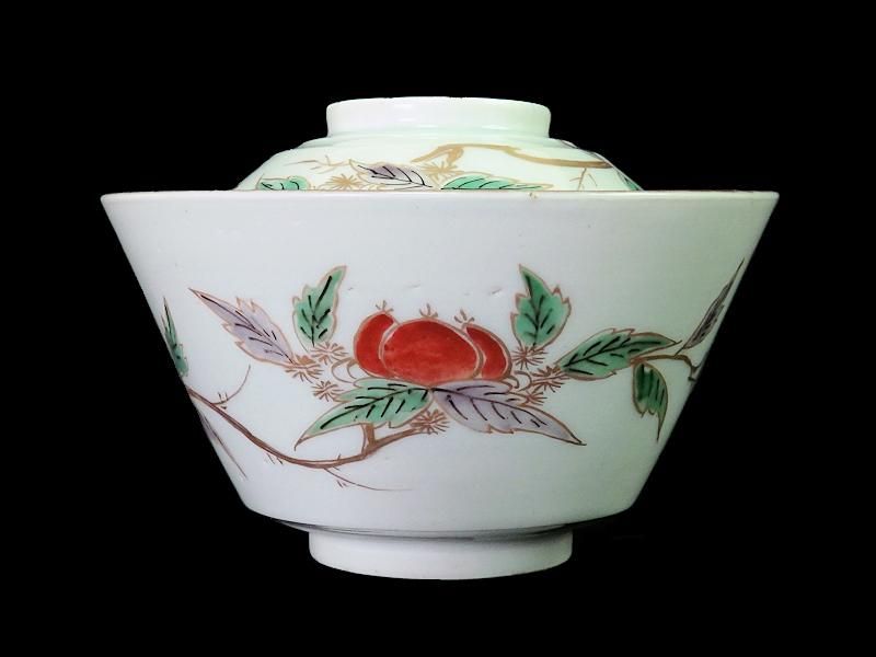 古伊万里 色絵 栗の図 蓋茶碗 江戸期 古伊万里 色絵 栗の図 蓋茶碗 江戸期
