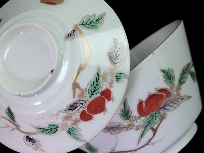 古伊万里 色絵 栗の図 蓋茶碗 江戸期