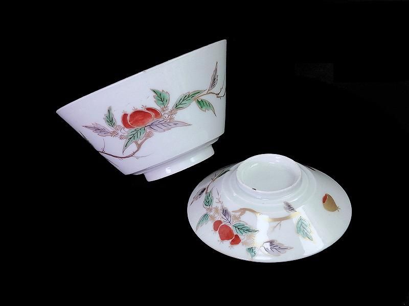 古伊万里 色絵 栗の図 蓋茶碗 江戸期