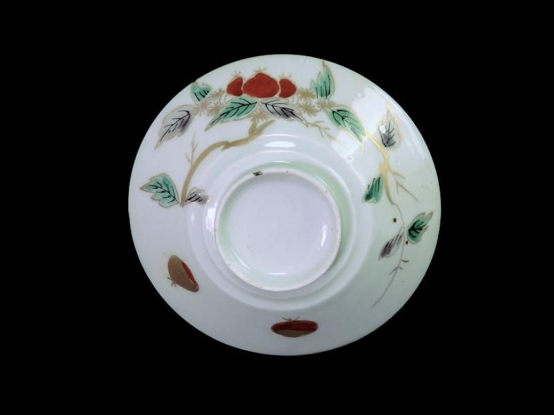 人気TOP 古伊万里 色絵 江戸期 蓋茶碗 栗の図 工芸品
