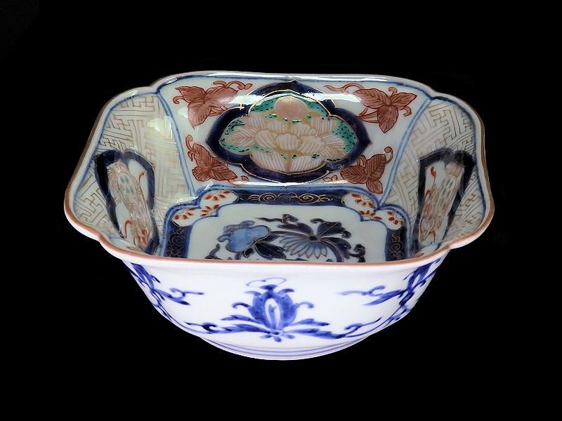 古伊万里 金襴手 獅子に牡丹図 四方角向付 古伊万里 金襴手 獅子に牡丹図 四方角向付