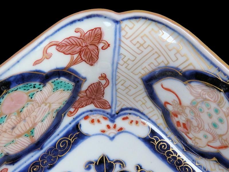 古伊万里 金襴手 獅子に牡丹図 四方角向付