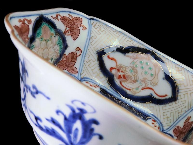 古伊万里 金襴手 獅子に牡丹図 四方角向付 古伊万里 金襴手 獅子に牡丹図 四方角向付