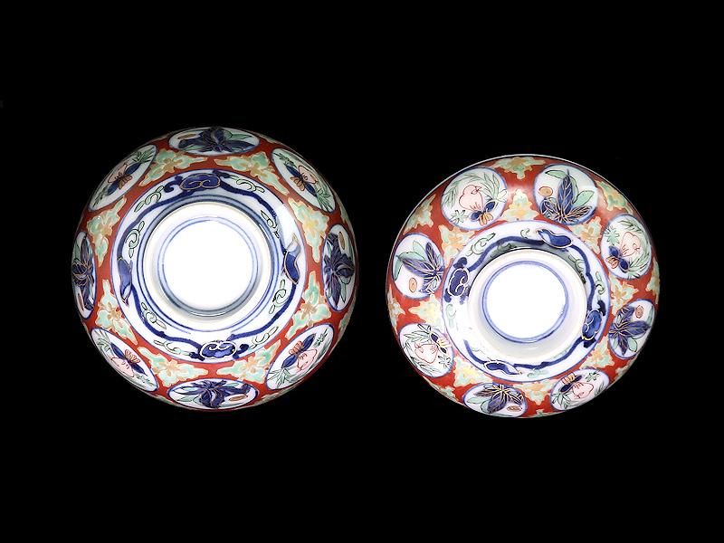 国内発送 大聖寺伊万里 蓋茶碗 丸紋に鳥図 金襴手 工芸品