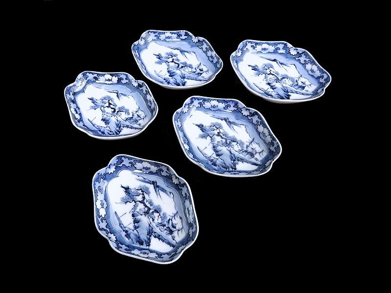 古伊万里　染付　若松に笹の図　菱形変形皿　豆皿　江戸期　E496AS-CUi 変形皿 - 古美術 双葉葵 ONLINE SHOP
