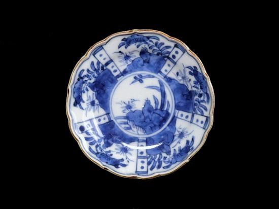 【2024新春福袋】 古伊万里 豆皿 草花紋に鳥図 芙蓉手 染付 工芸品