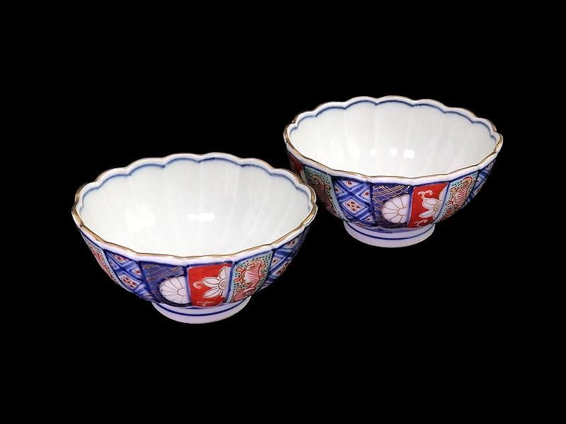 【50％OFF】 大聖寺伊万里 2客セット 向付 寿紋に輪花楕円変形豆皿 金襴手 工芸品