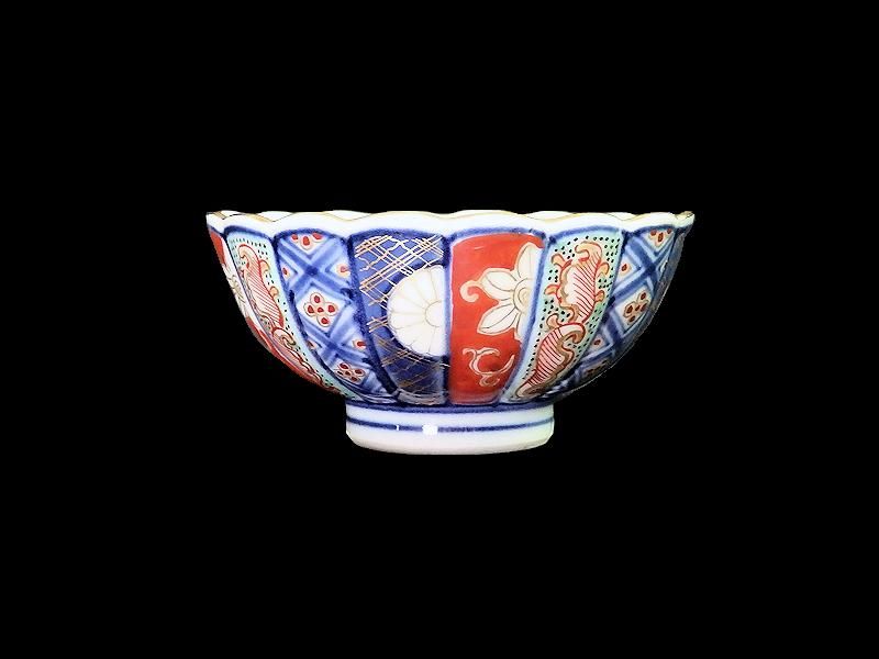 大聖寺伊万里 金襴手 寿紋に輪花楕円変形豆皿 向付 2客セット