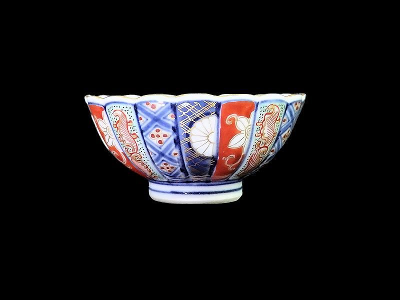 大聖寺伊万里 金襴手 寿紋に輪花楕円変形豆皿 向付 2客セット
